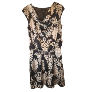 White House Black Market Black and cream Silk Cowl Neck Dress - S
